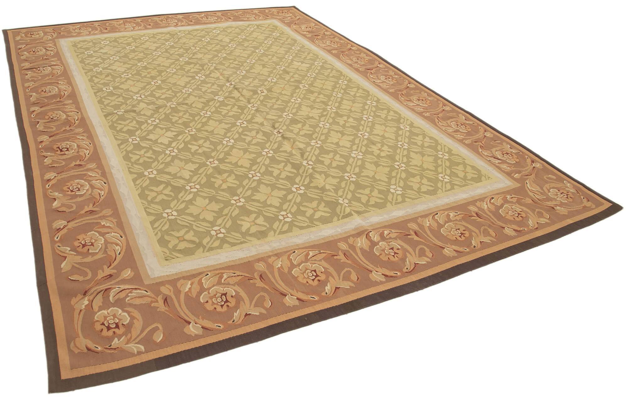 Handmade European Vintage Aubusson Kilim 261 cm x 365 cm