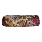 Coussin polochon de campagne en toile de lin 1950 à fleurs XL