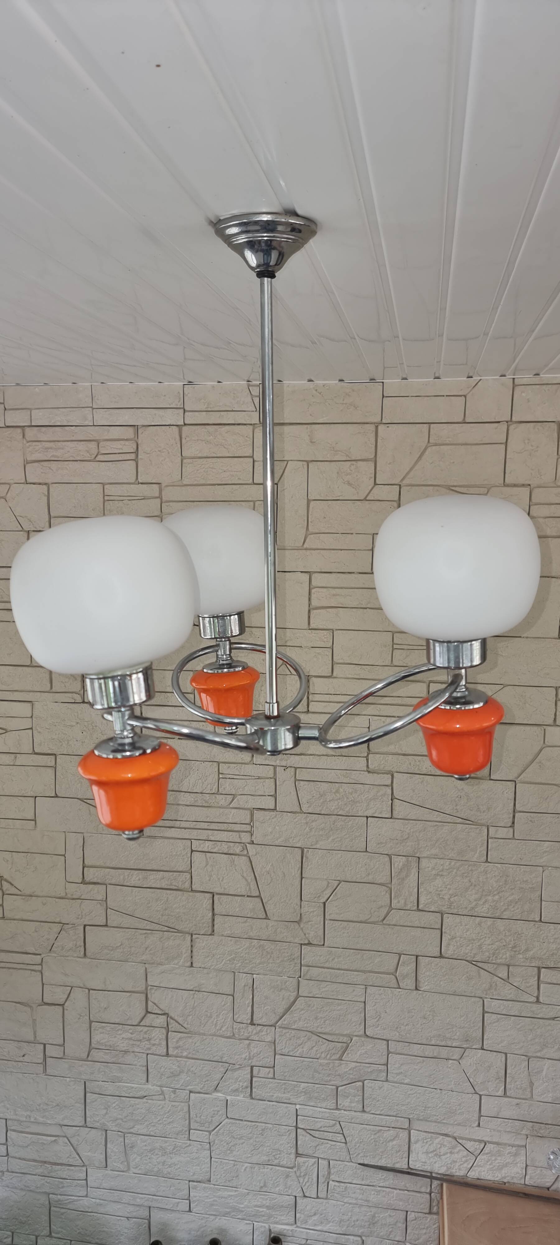 Space Age chrome and ceramic chandelier from the 70s