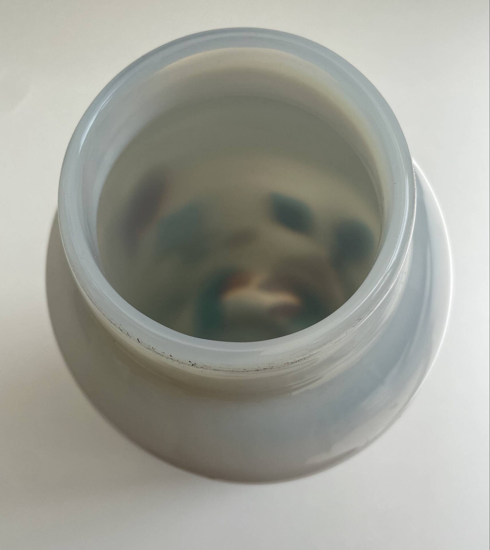 Blown opaline glass vase with coloured inclusions