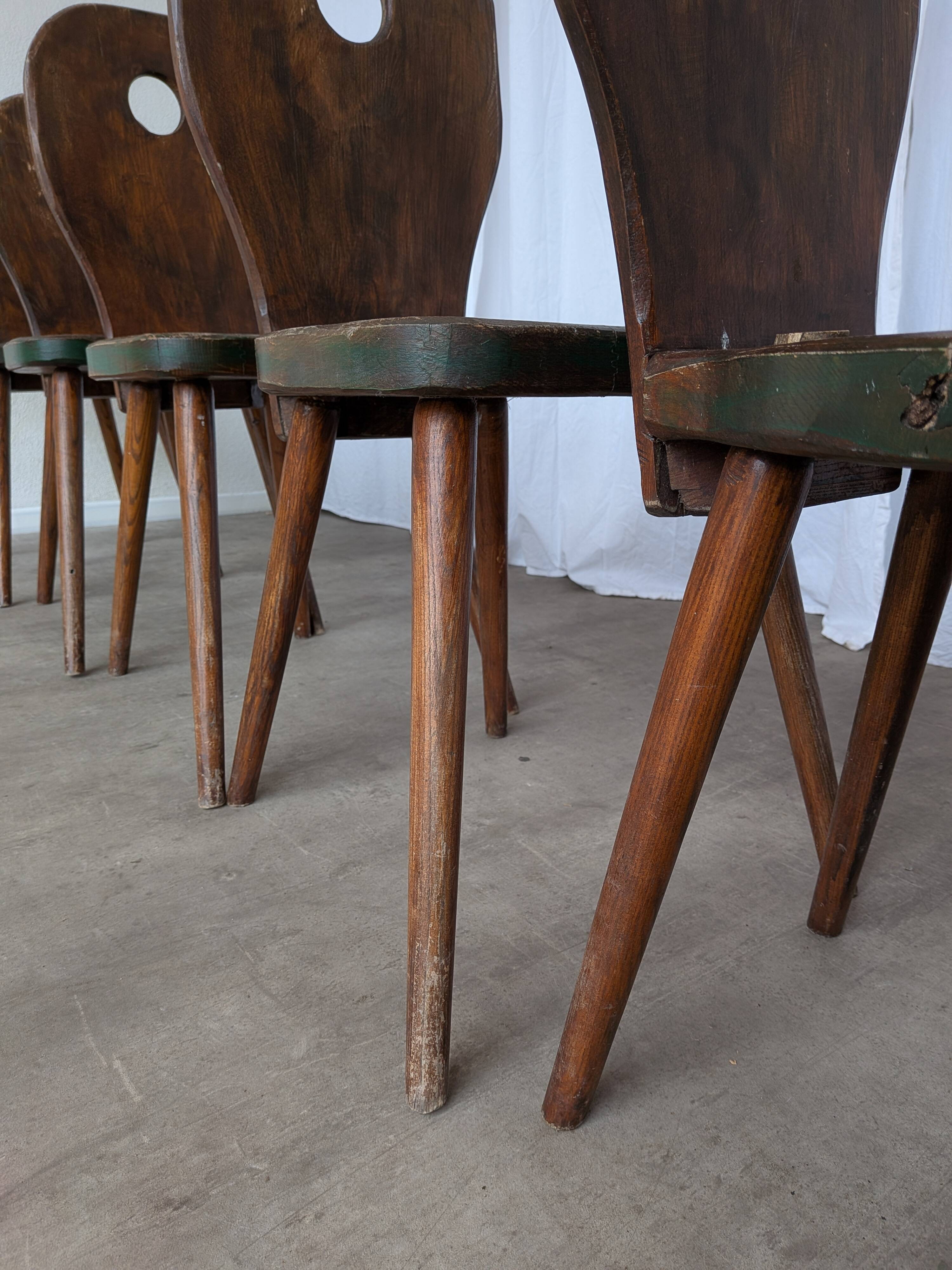 Set of 6 Vintage Brutalist Wooden Chair / Rustic Farmhouse Dining Chair