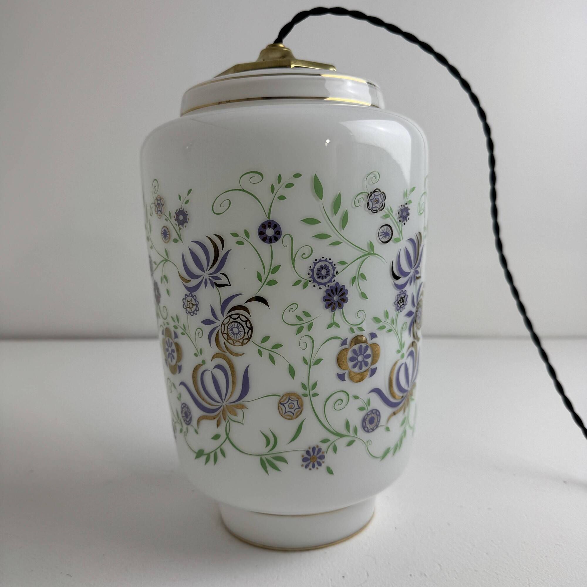 Ancienne grande suspension en opaline 1970 vintage