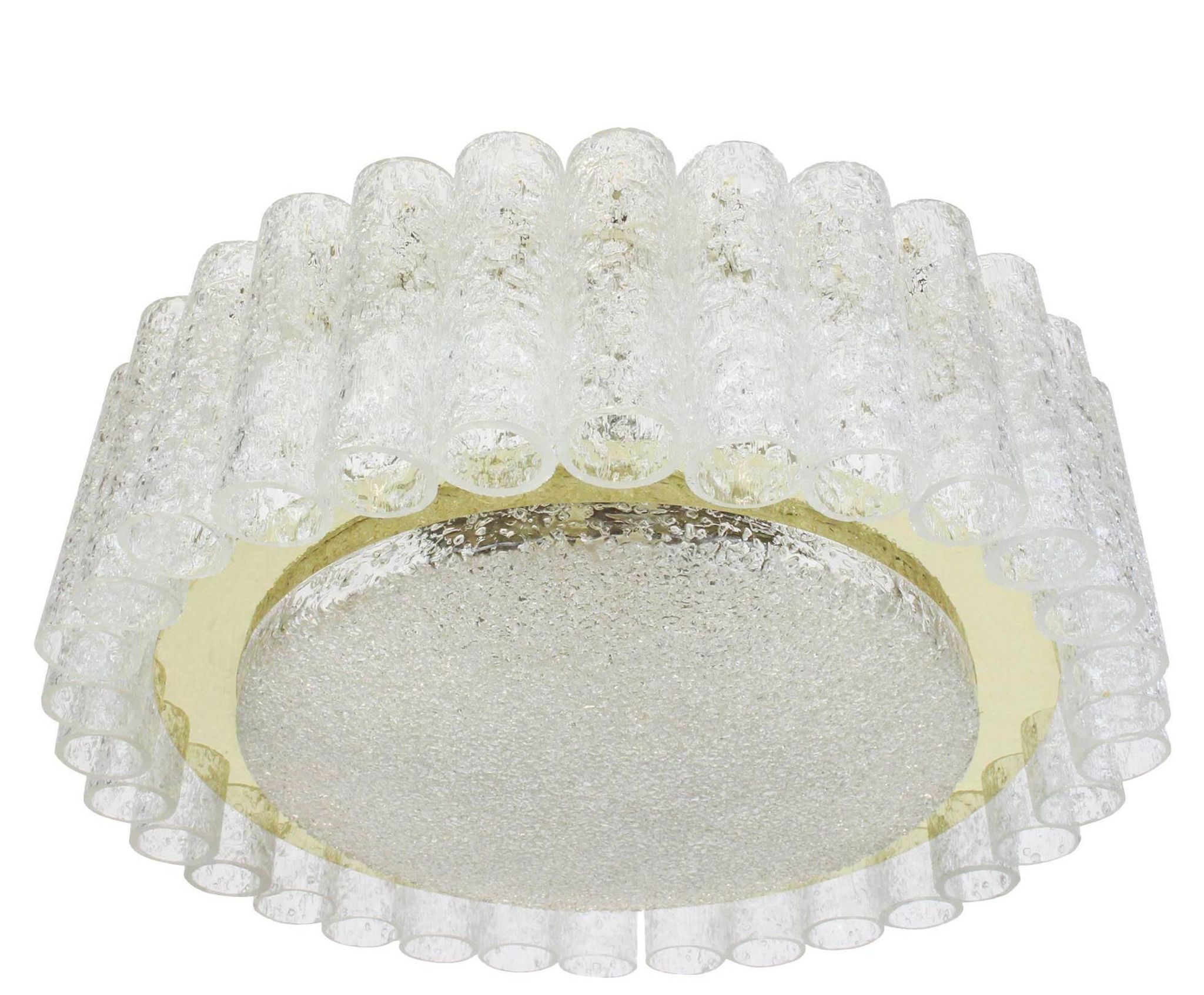 Lustre Doria Murano en tubes de verre avec entourage en laiton, Allemagne, années 1960