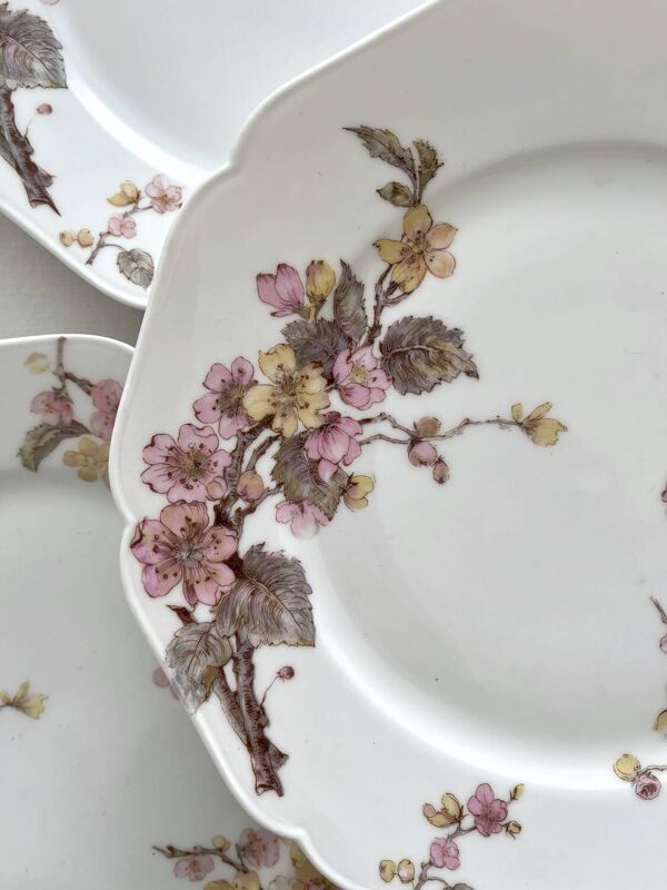 6 assiettes à dessert anciennes en porcelaine de Limoges Haviland & Co