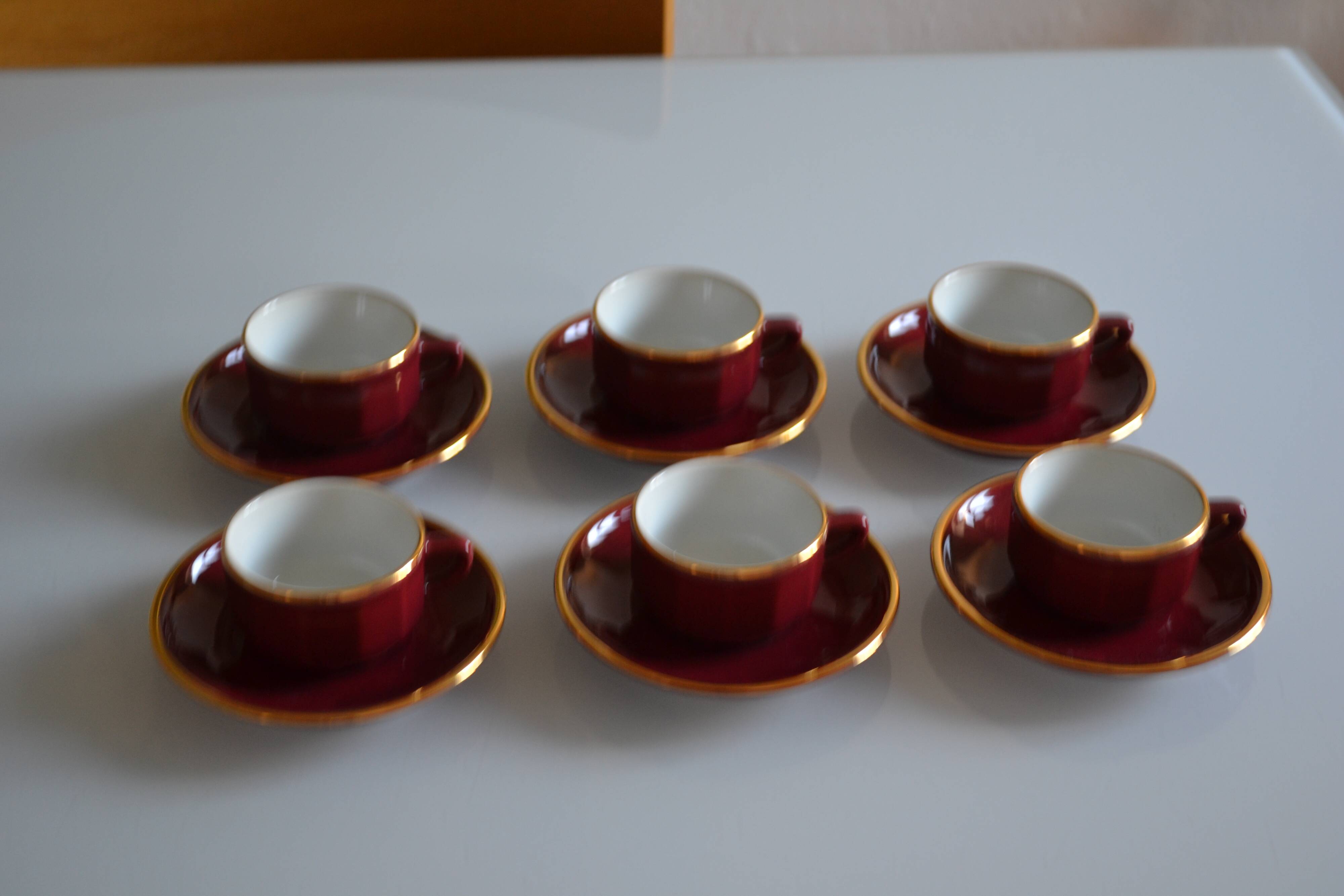 Set of 6 Apilco cups ** Rare colour Bordeaux or Burgundy **
