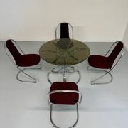 Set of 4 tubular chairs, Italian design, 70s vintage, Cantilever