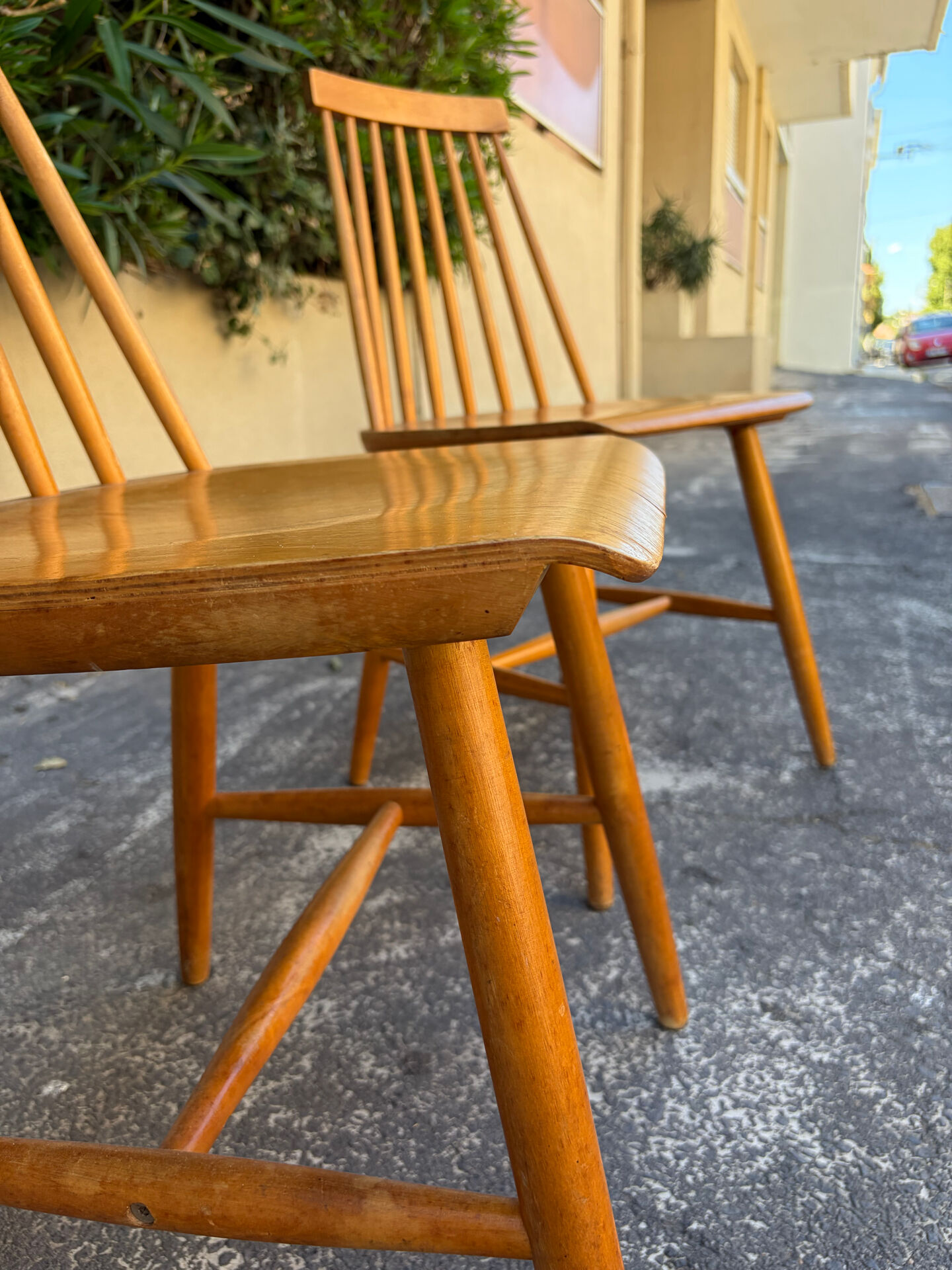 2 IKEA mid-century chairs in the style of Yngve Ekström's "Pinocchio"