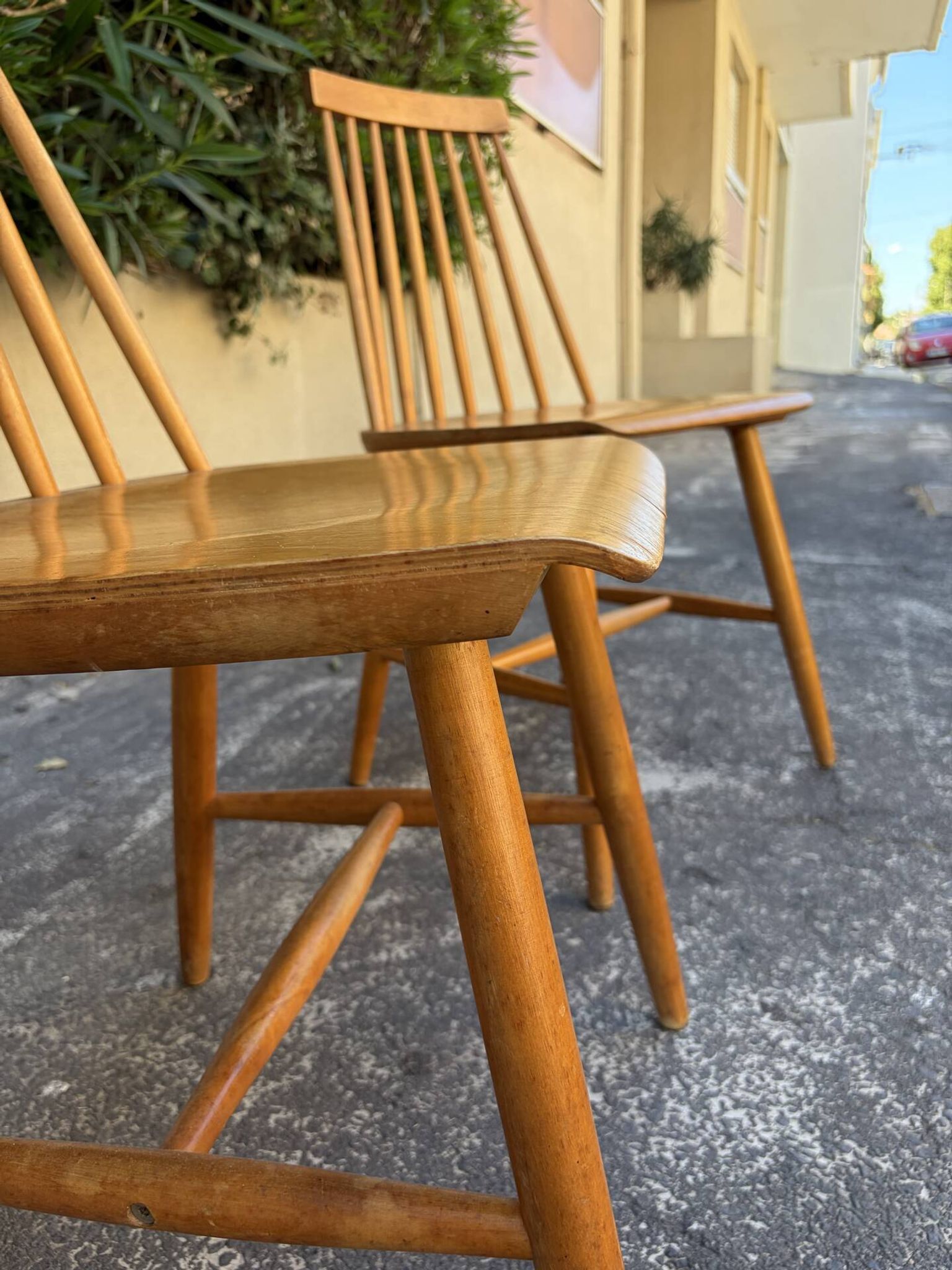 2 IKEA mid-century chairs in the style of Yngve Ekström's "Pinocchio"