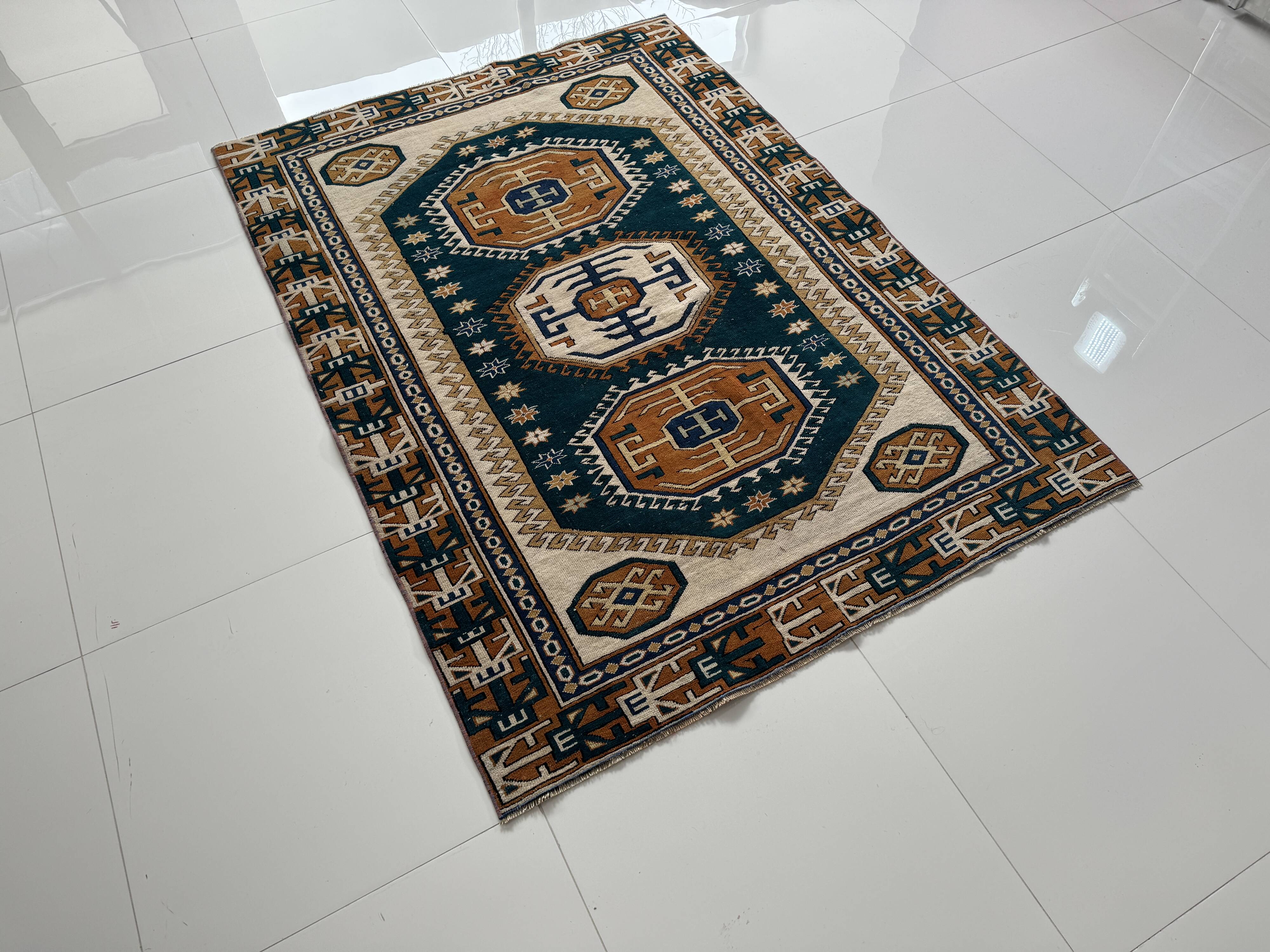 Tapis Oushak moderne en laine douce fait main, tapis vintage turc,
