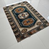Tapis Oushak moderne en laine douce fait main, tapis vintage turc,