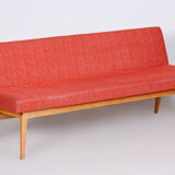 Red Midcentury Modern Oak Sofa, 1950s, Original well preserved upholstery