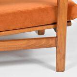 Fauteuil scandinave d'origine restauré, années 60, rouille, velours
