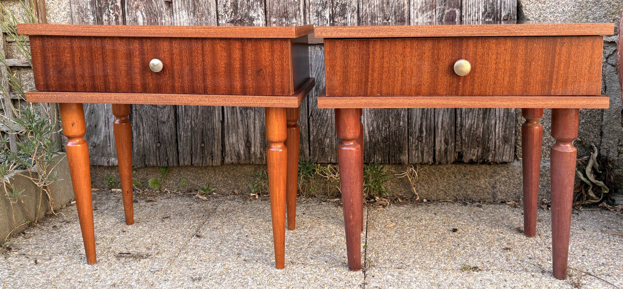 Pair of modernist bedside tables in wood, 1950s