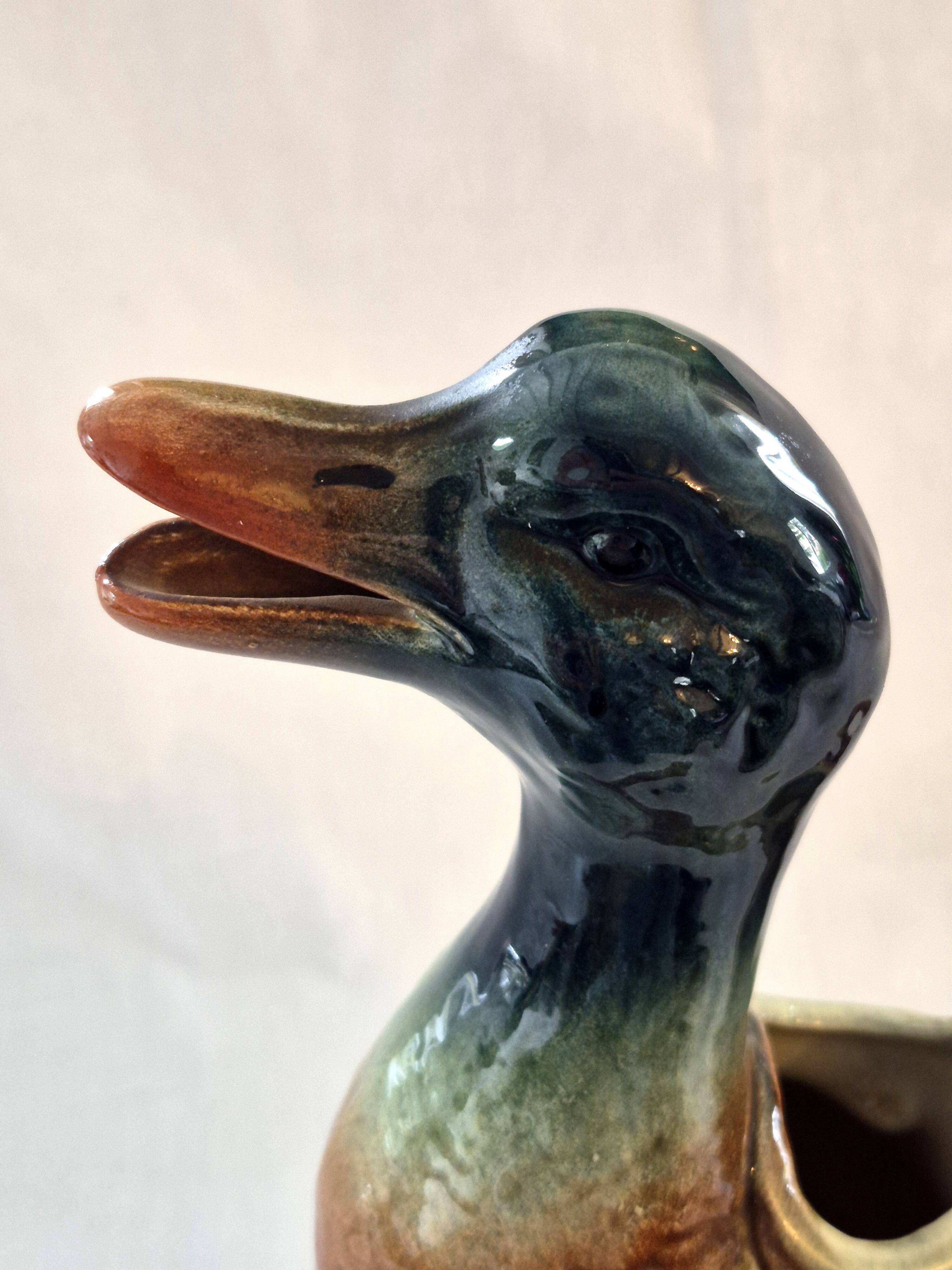 Zoomorphic pitcher barbotine Saint Clément Mallard Duck A028
