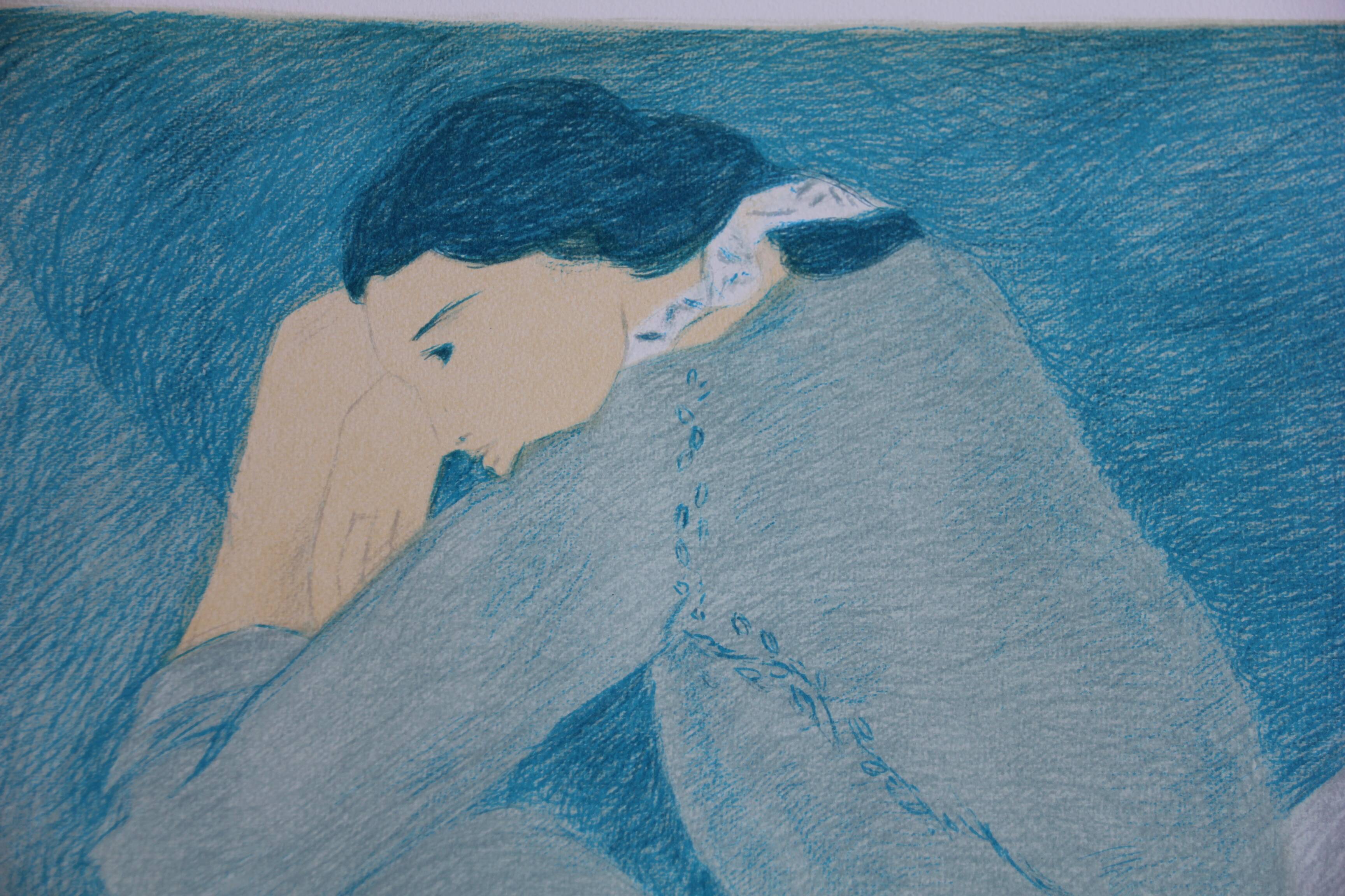 Lithograph signed numbered young woman 1986 pierre boncompain