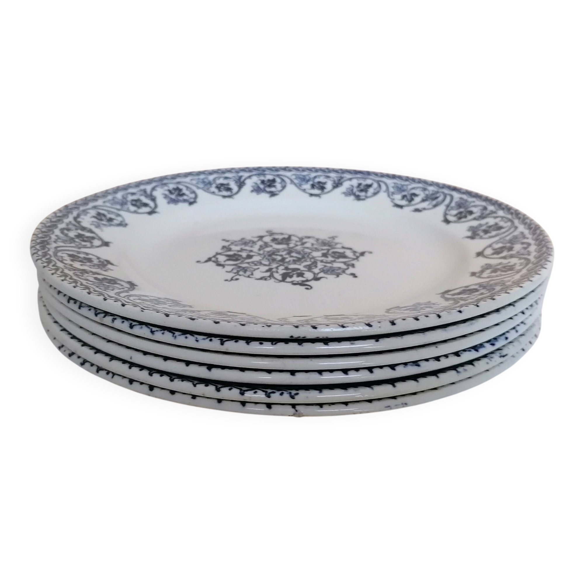 6 dessert plates from Hautin-Boulenger et Cie ironstone.