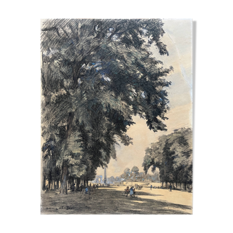 Painting by henry lucien cheffer (1880-1957) "tuilleries garden" paris