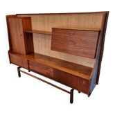 Meuble haut/armoire murale vintage en teck avec bar, années 1960