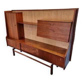 Vintage Teak Wooden Wall Cabinet/highboard With Bar, 1960s