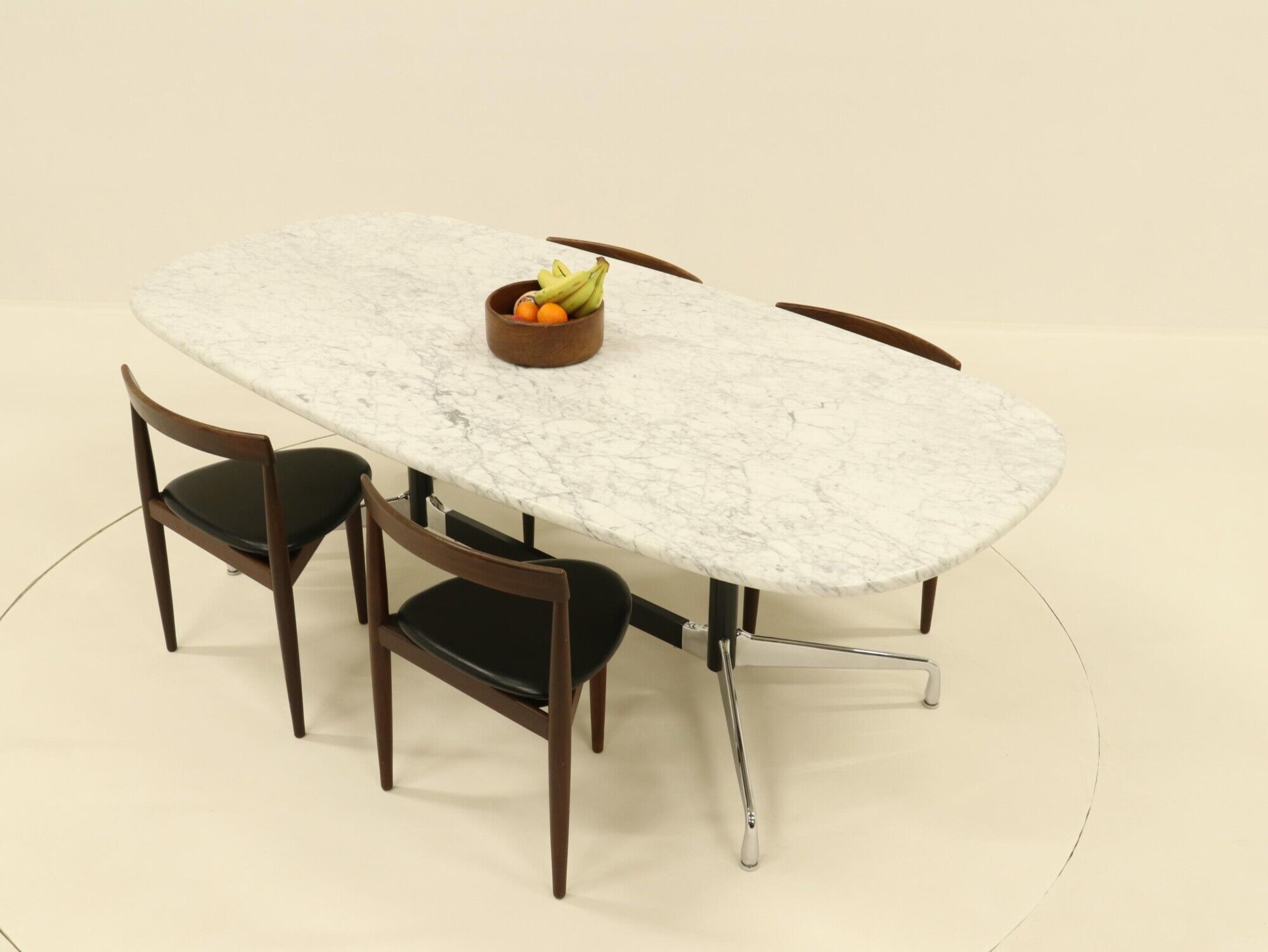 Eames Segmented Oval Dining Table in White Marble & Stainless Steel