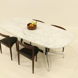 Eames Segmented Oval Dining Table in White Marble & Stainless Steel