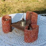 70s Scandinavian style chandelier in wood and orange granite resin 3 lights