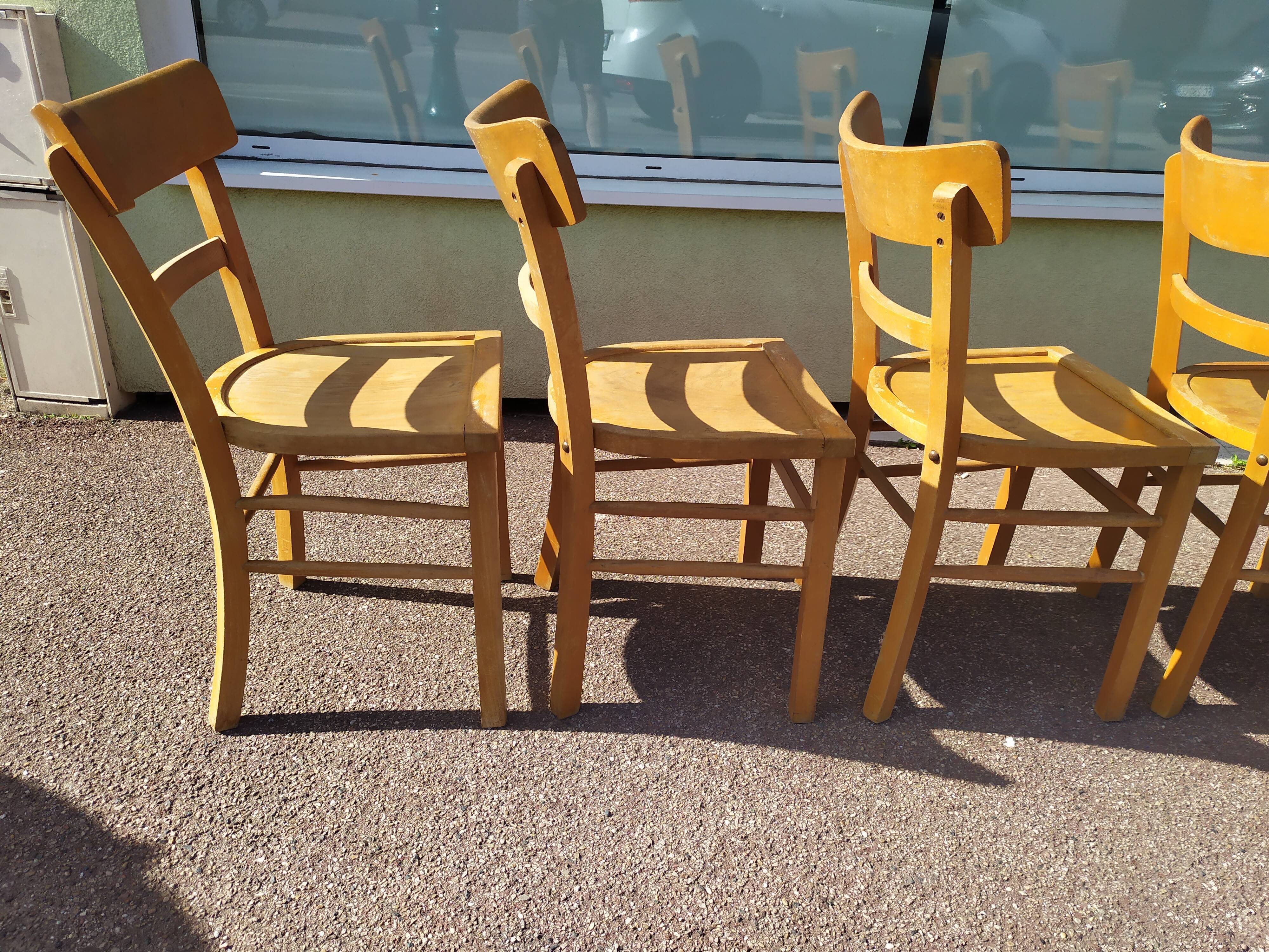 Set of 6 wooden bistro chairs 50/60s
