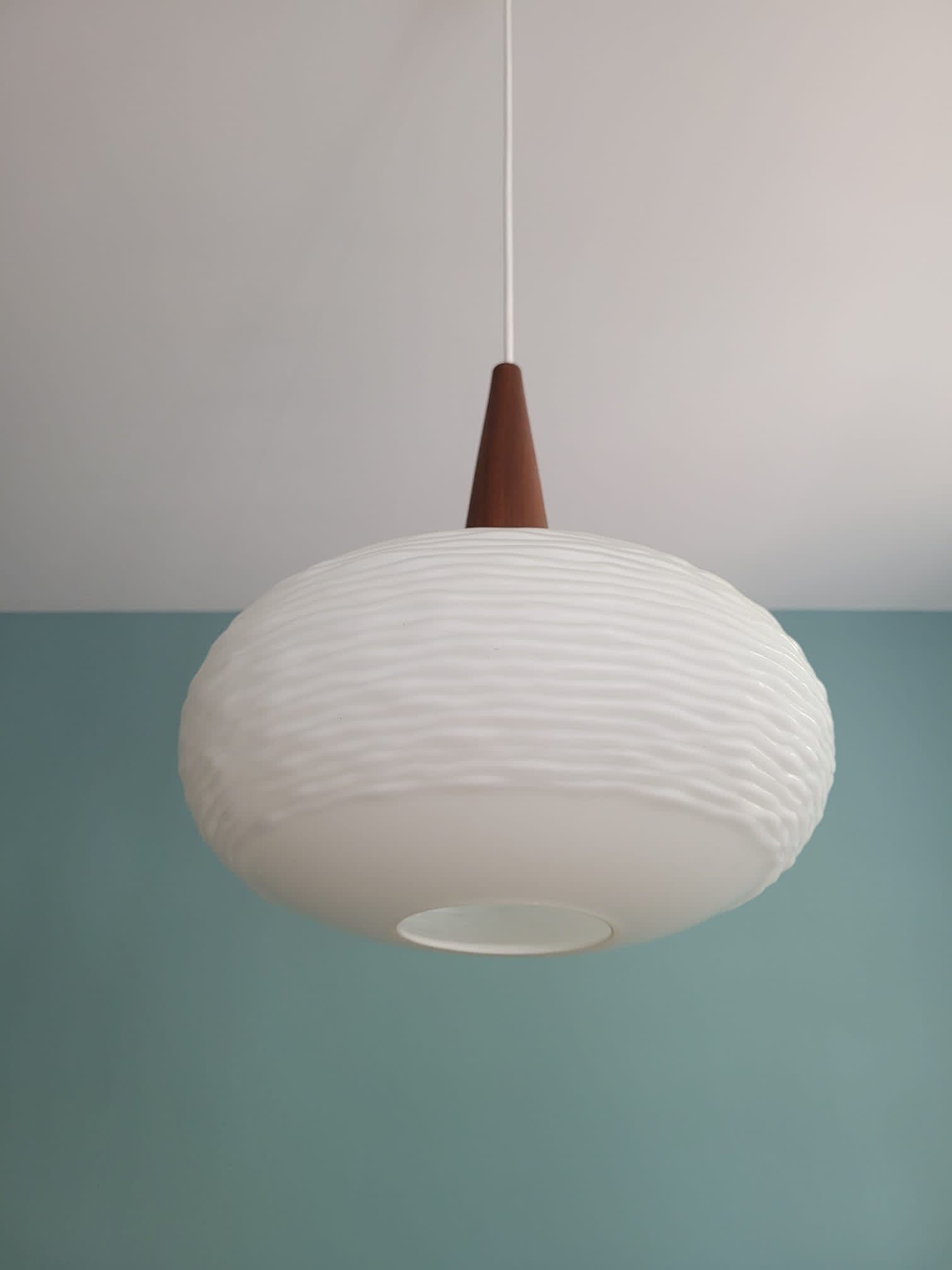 Scandinavian suspension in opaline and teak, 60s