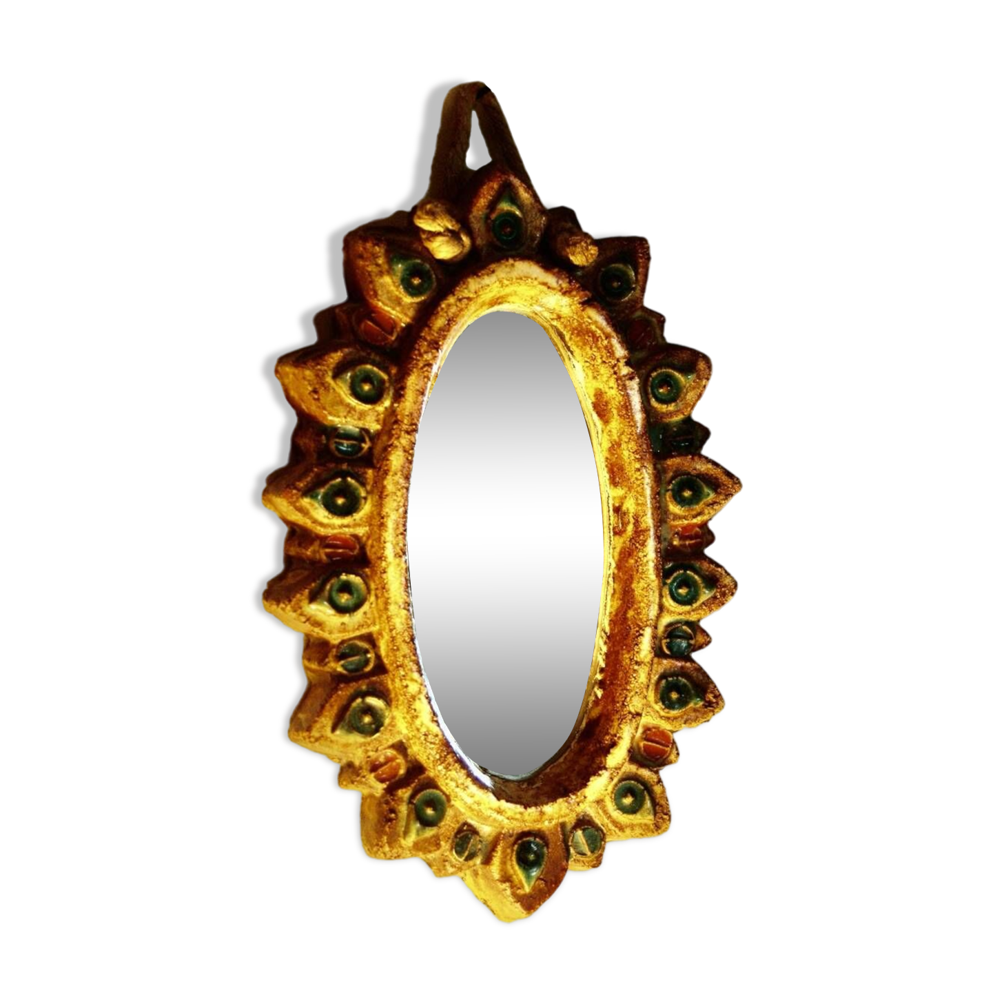 Vintage cabochon mirror by georges pelletier for la roue vallauris 1950