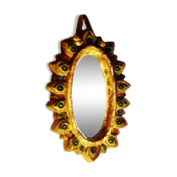 Miroir à cabochon vintage par georges pelletier pour la roue vallauris 1950