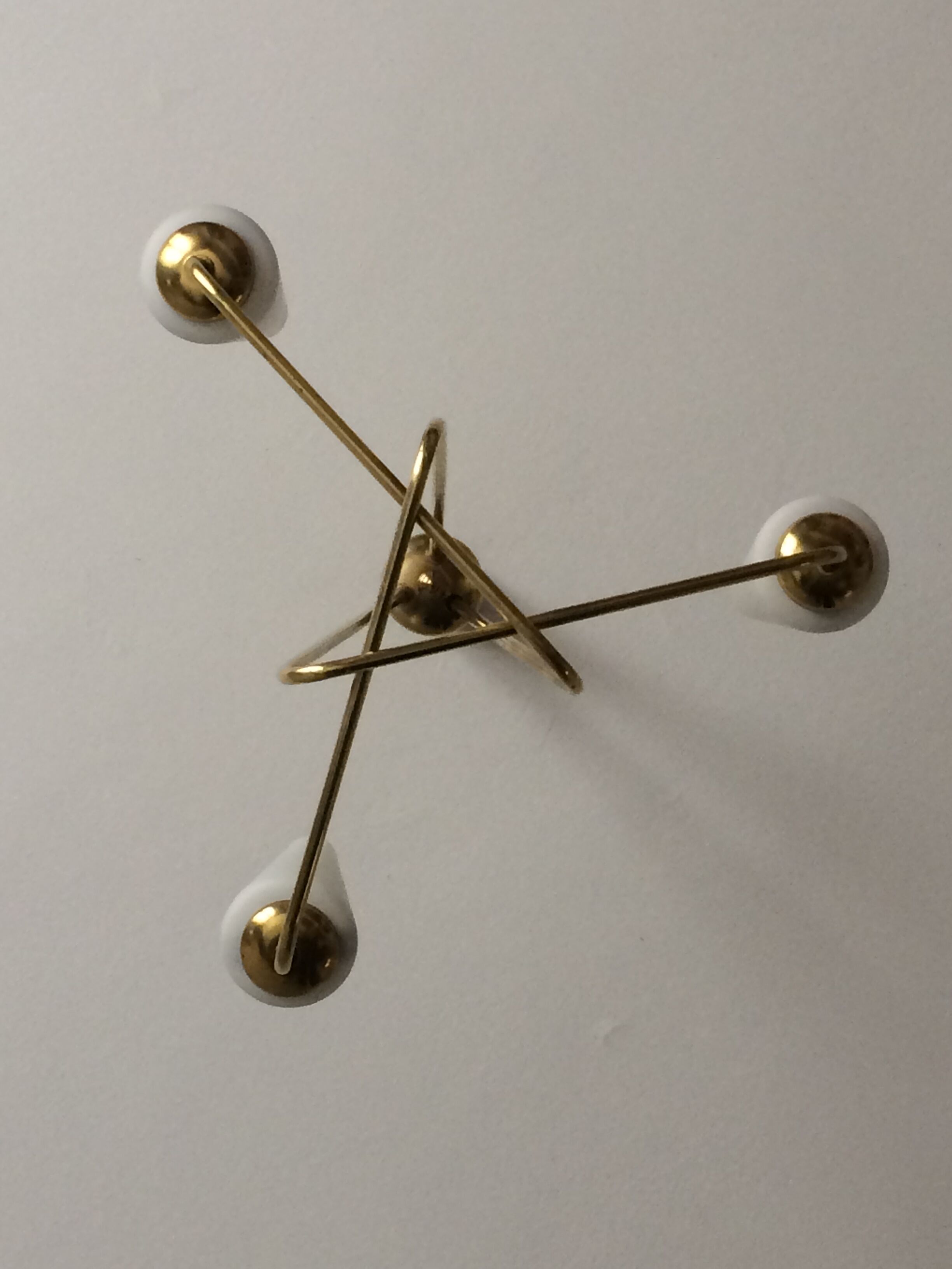 3-branch brass and opaline chandelier 1950/1960