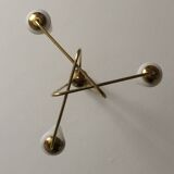 3-branch brass and opaline chandelier 1950/1960