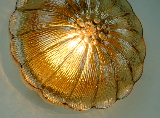 Vintage 1970s mid century wall sconce petal-shaped amber glass shades 2 available