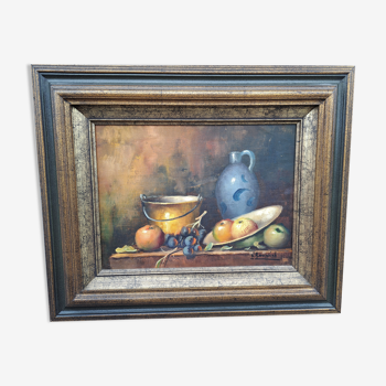 Oil on canvas - still life - signed