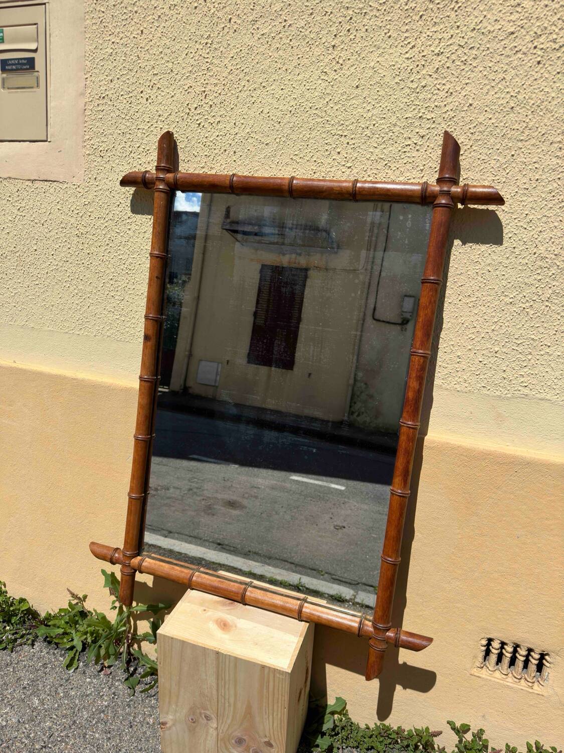 Antique bamboo style mirror mercury glass vintage solid wood