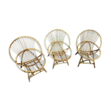 Set of 3 rattan ball and wicker armchairs