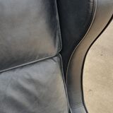 Vintage black leather scandinavian wingback chair Lulu Stouby