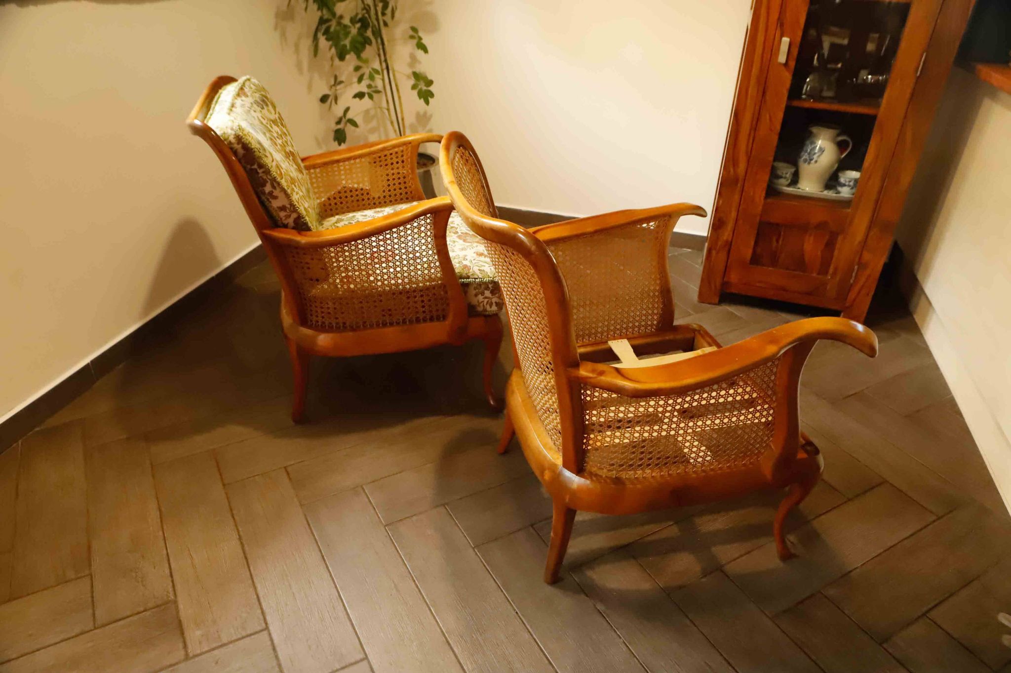 Set of 2 German Chippendale Cane Armchairs by Adolf Wrenger