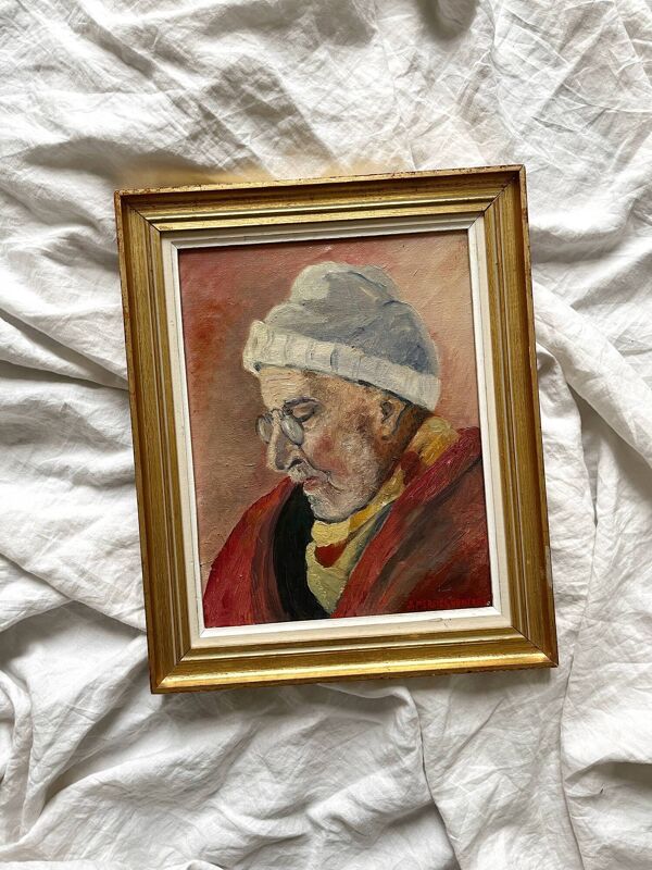 Tableau ancien peinture huile sur toile portrait homme signé Y. Mercier Contart
