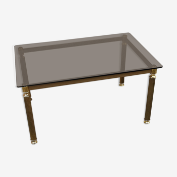 Vintage brass coffee table and brown smoked glass