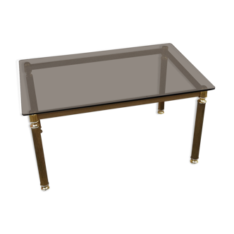 Vintage brass coffee table and brown smoked glass