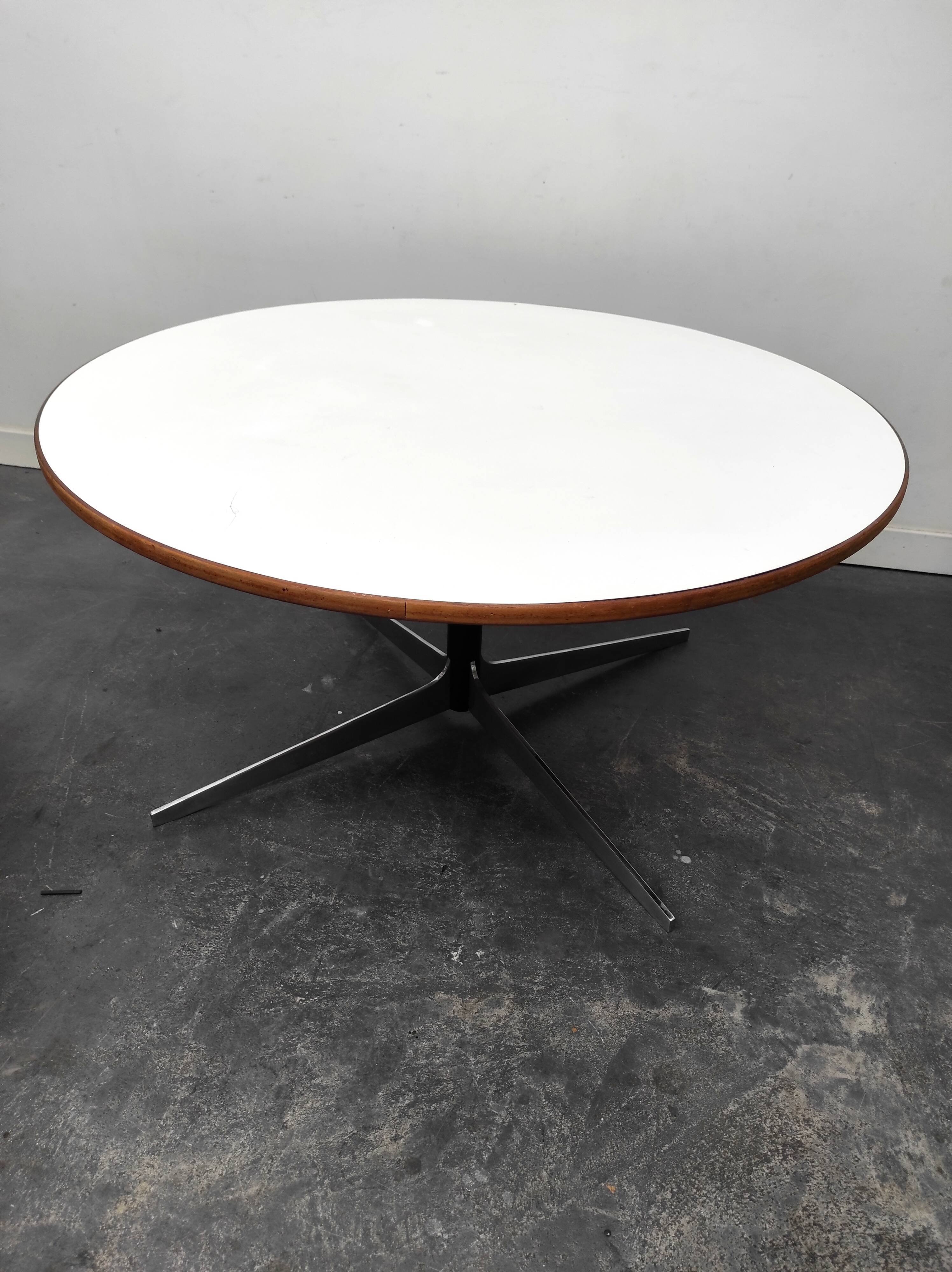 Round coffee table wood metal 1960
