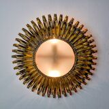 Sun wall lamp by ferro arte, metal and gold leaf, Spain, 1960