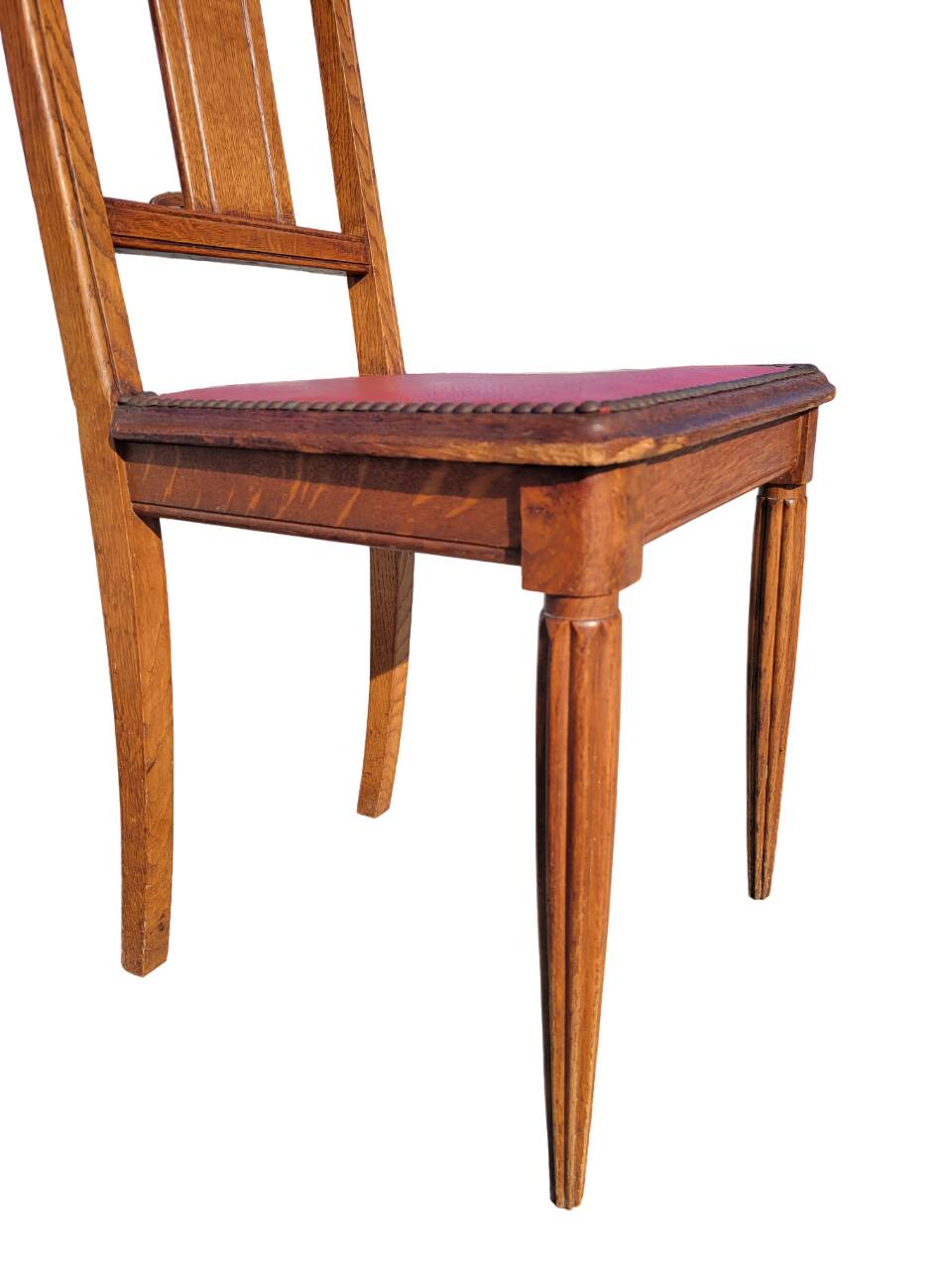 Set of 4 Art Deco Chairs in wood and red imitation leather