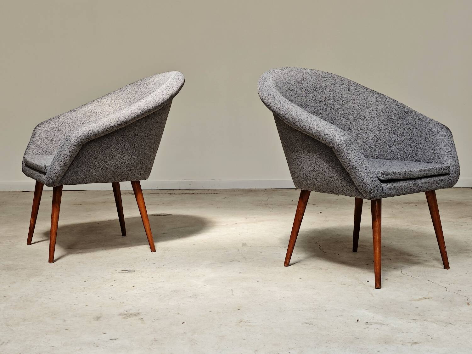 Pair of renovated gray fabric armchairs by Miroslav Navratil