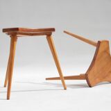 Lot of 2 beech and elm stools, France, 1950s