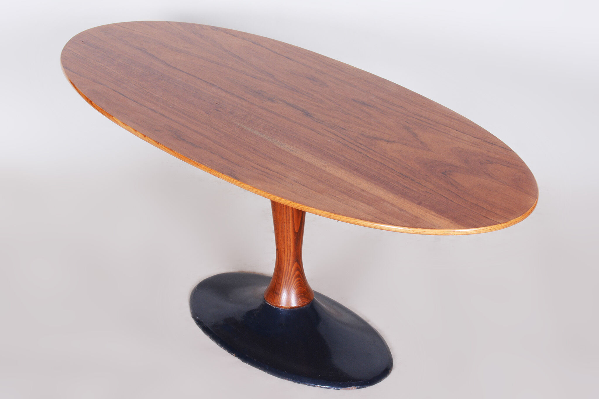 Czech Mid-Century Rosewood Oval Table with Cast Iron Base, 1950s