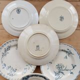 Mismatched vintage flat plates in ironstone - Blue decor