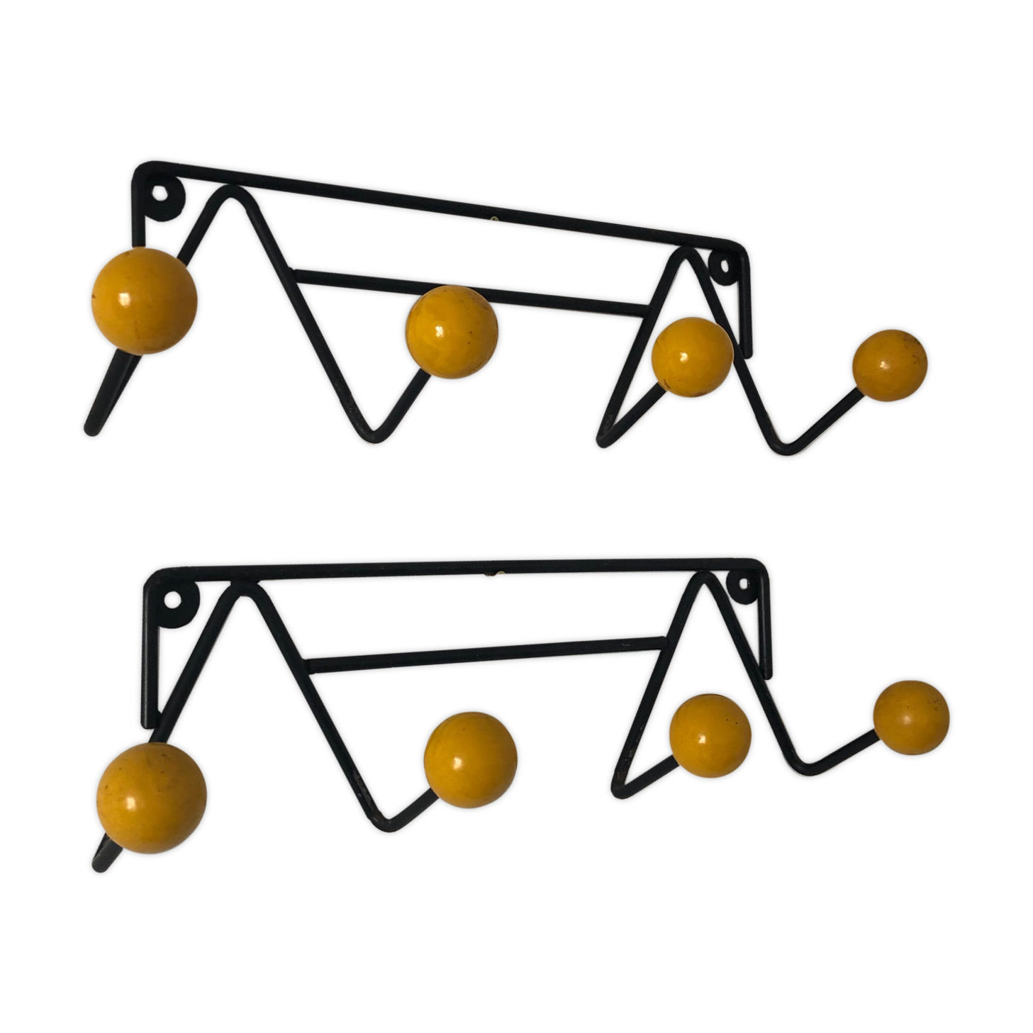 Pair coat racks balls 4 vintage patères 1960