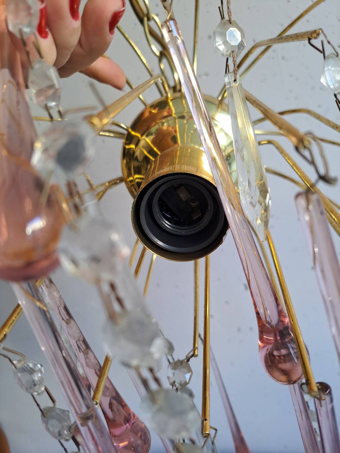 Murano crystal drop chandelier in pink